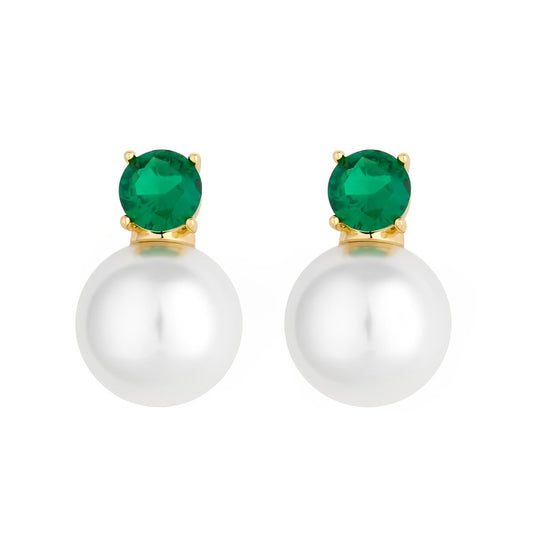 Stone Pearl Drop Stud Earrings